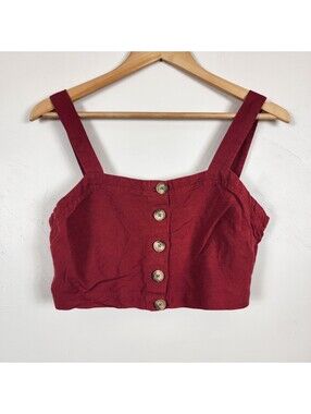 LOFT Burgundy Button Front Crop Top Smocked Back Thick Strap Tank Extra Small XS